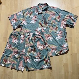 Tropical Leaf Print Men's Athletic Shorts Set